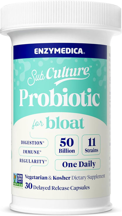 Enzymedica SubCulture Probiotic for Bloat & Digestive Health - Probiotic Supplement Capsules for Women & Men, 50 Billion CFU, Gut Health Support for Adults, Helps Occasional Gas & Bloating - 30 Caps
