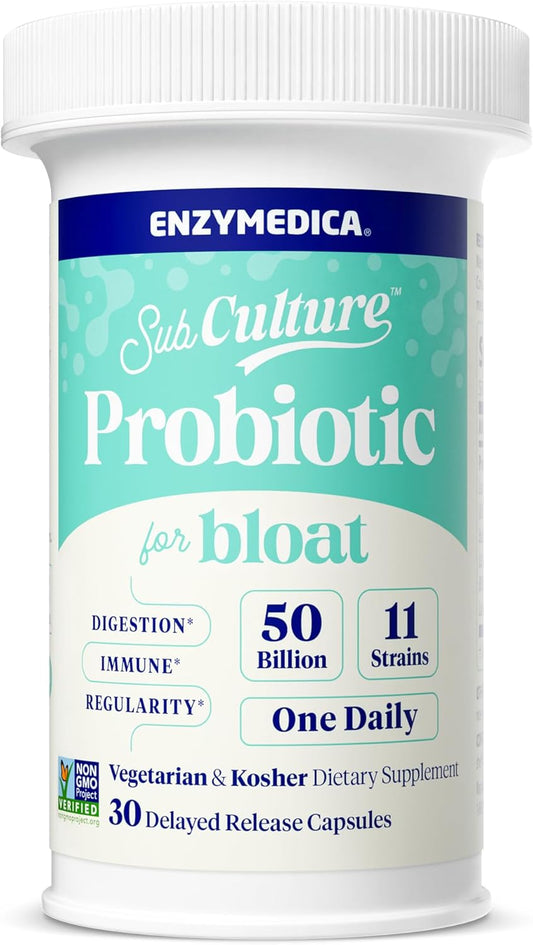 Enzymedica SubCulture Probiotic for Bloat & Digestive Health - Probiotic Supplement Capsules for Women & Men, 50 Billion CFU, Gut Health Support for Adults, Helps Occasional Gas & Bloating - 30 Caps