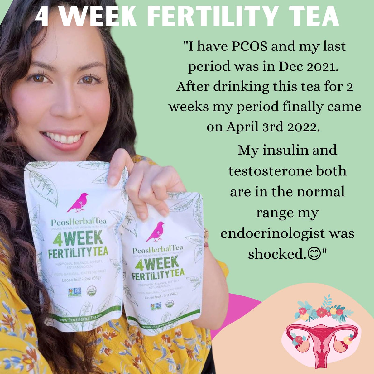 PCOS Cystem Tea with Organic Red Raspberry Leaf, Vitex, Spearmint Tea Supports Fertility