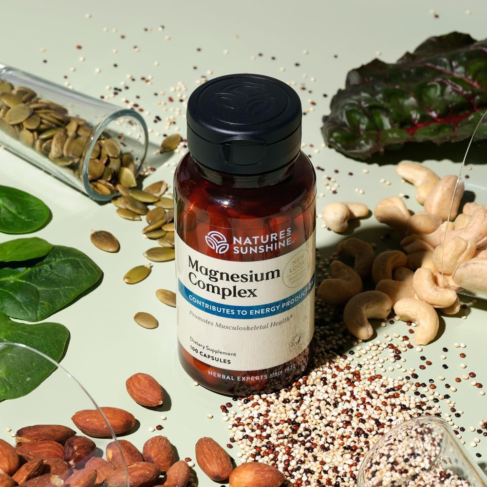 Nature’s Sunshine Magnesium Complex - High Potency Magnesium Supplement with Citrate & Malate for Relaxation, Optimal Absorption, Muscle Function, Energy Production - 50 Servings (100 Capsules)