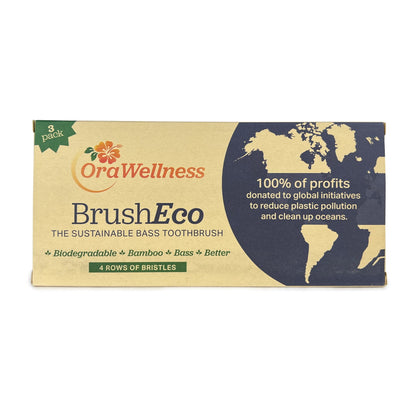 OraWellness BrushEco Bamboo Toothbrush, 3 Rows, Wooden Toothbrush