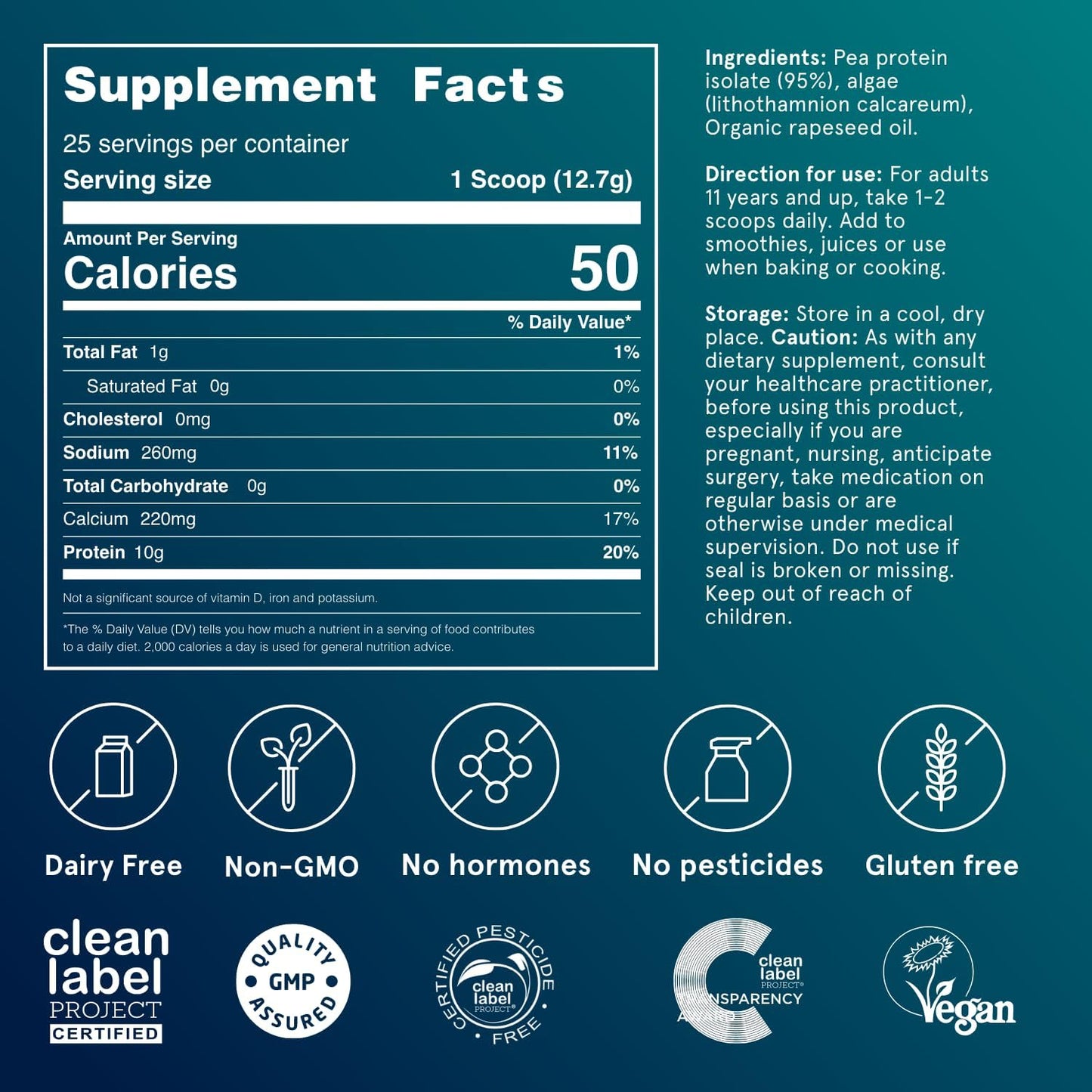 Puori Vegan Protein Powder, Unflavored - Plant-Based Protein Powder with Pea Protein, Algae Calcium - Workout Supplement for Sustained Energy, Bone Health, Muscle Recovery & Growth - 25 Servings