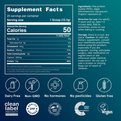 Puori Vegan Protein Powder, Unflavored - Plant-Based Protein Powder with Pea Protein, Algae Calcium - Workout Supplement for Sustained Energy, Bone Health, Muscle Recovery & Growth - 25 Servings