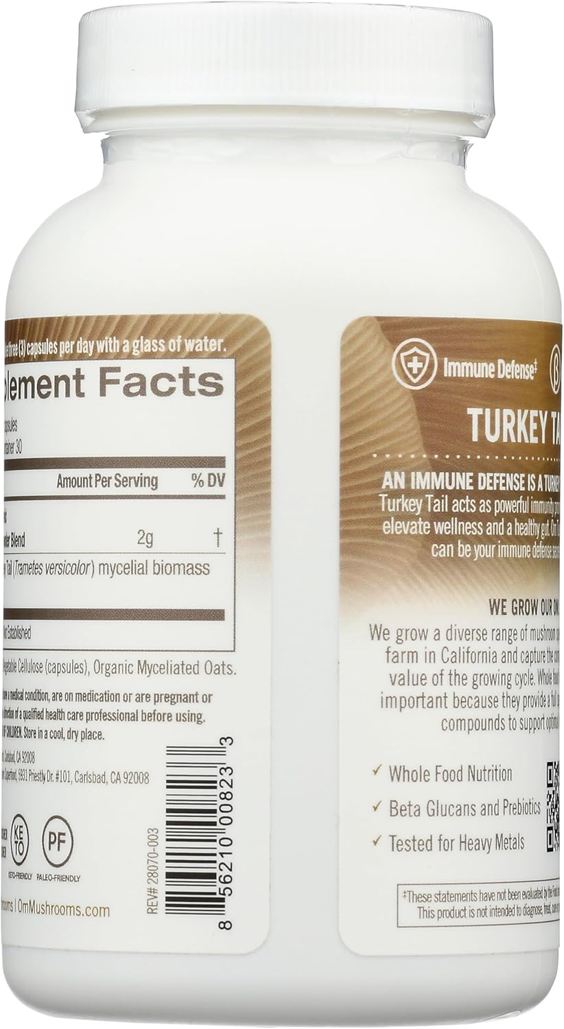 Om Mushroom Superfood Turkey Tail Mushroom Capsules Superfood Supplement, 90 Count, 30 Days, Immune Support, Polysacchrides, Beta-Glucans, Gut Health & Holistic Defense Mushroom Supplement