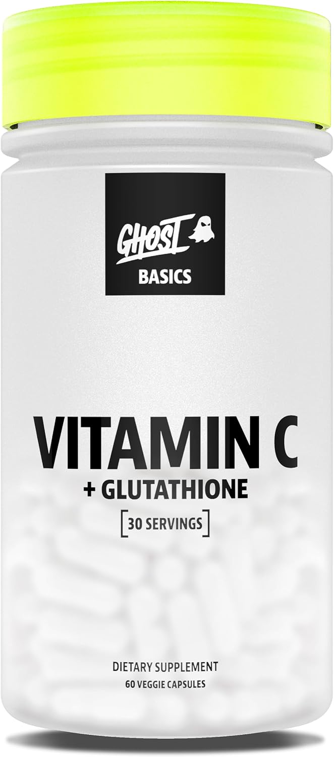GHOST Basics Vitamin C + Glutathione Supplement for Men & Women – 500MG PureWay-C, 250MG L-Glutathione for Immune Health Support, Detox & Cleanse – Vegan, Soy-Free & Gluten-Free - 60 Veggie Capsules