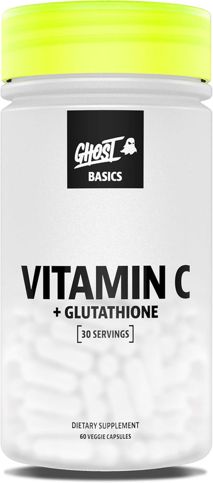 GHOST Basics Vitamin C + Glutathione Supplement for Men & Women – 500MG PureWay-C, 250MG L-Glutathione for Immune Health Support, Detox & Cleanse – Vegan, Soy-Free & Gluten-Free - 60 Veggie Capsules
