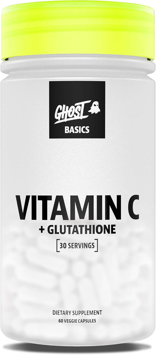 GHOST Basics Vitamin C + Glutathione Supplement for Men & Women – 500MG PureWay-C, 250MG L-Glutathione for Immune Health Support, Detox & Cleanse – Vegan, Soy-Free & Gluten-Free - 60 Veggie Capsules