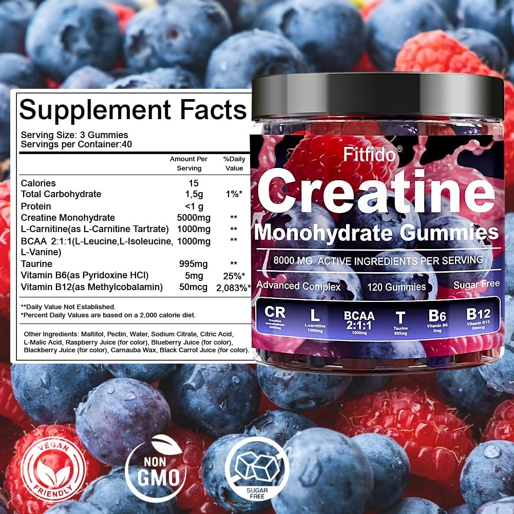 Creatine Monohydrate Gummies in Multiple Flavors – Support for Muscles, Strength & Wellbeing – Vegan, Sugar Free, 2-Pack Supplement Bundle