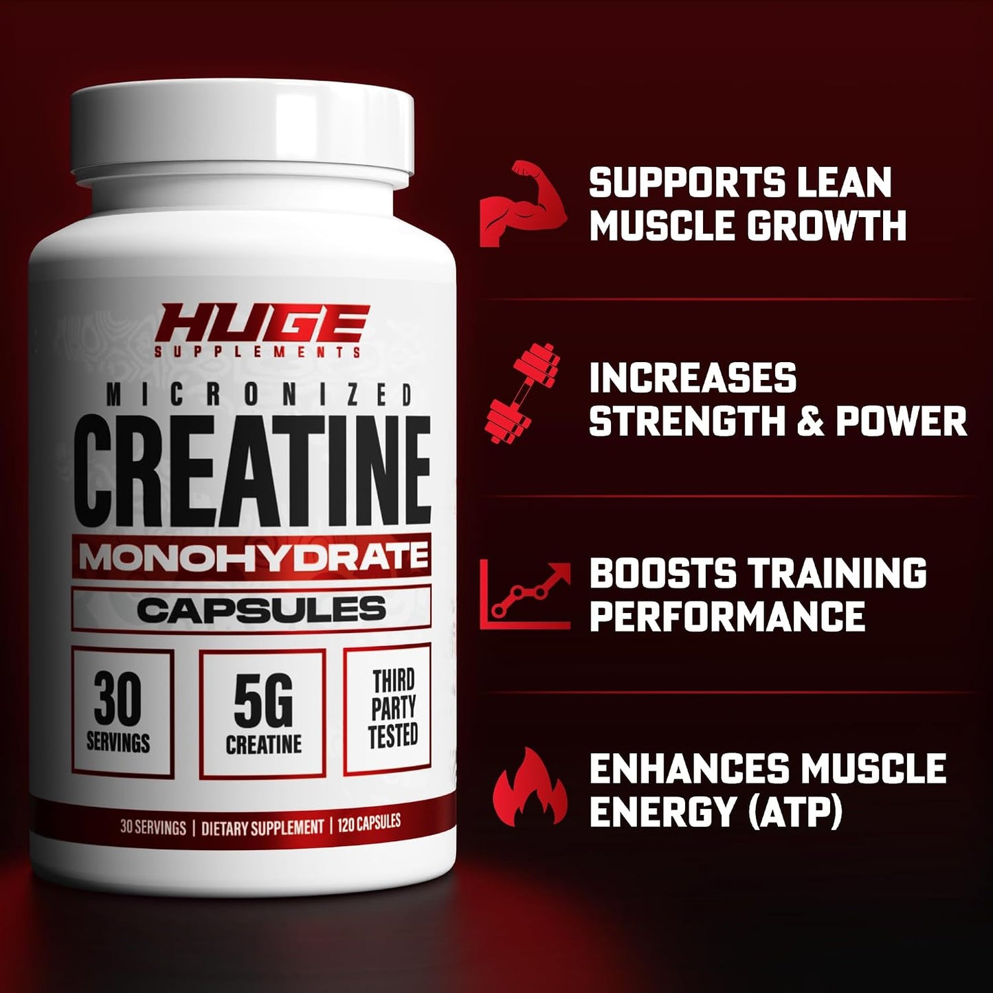 Creatine Monohydrate Capsules, 5g Per Serving, Scientifically Dosed To Maximize Lean Muscle Growth, Strength, Recovery & Performance, Thoroughly Tested For Purity, For Men & Women, Convenient Capsules