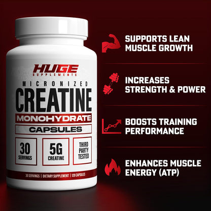 Creatine Monohydrate Capsules, 5g Per Serving, Scientifically Dosed To Maximize Lean Muscle Growth, Strength, Recovery & Performance, Thoroughly Tested For Purity, For Men & Women, Convenient Capsules