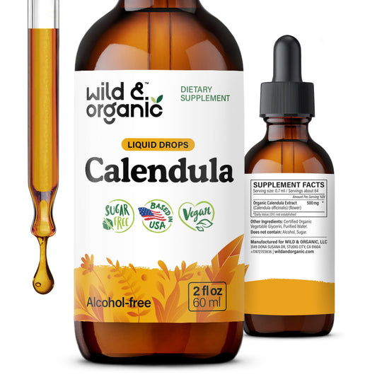 Wild & Organic Calendula Flowers Supplement - Antioxidant, Immune & Skin Support - Add to Tea Extract Drops - Calendula Herb Tincture - Vegan, Alcohol & Sugar-Free - 4 fl oz