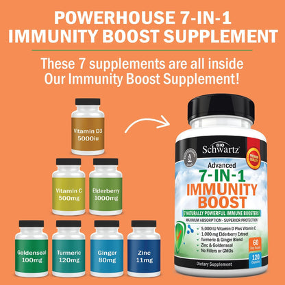Immune Support Supplement with Zinc Elderberry Vitamin D 5000 IU, 120ct