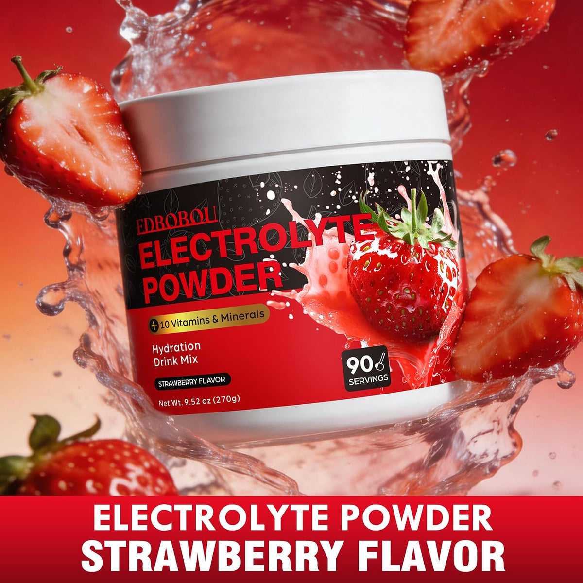 Strawberry Sugar-Free Electrolyte Powder | Zero Sugar, Fast Hydration Supplement for Athletes & Daily Wellness 90 Servings
