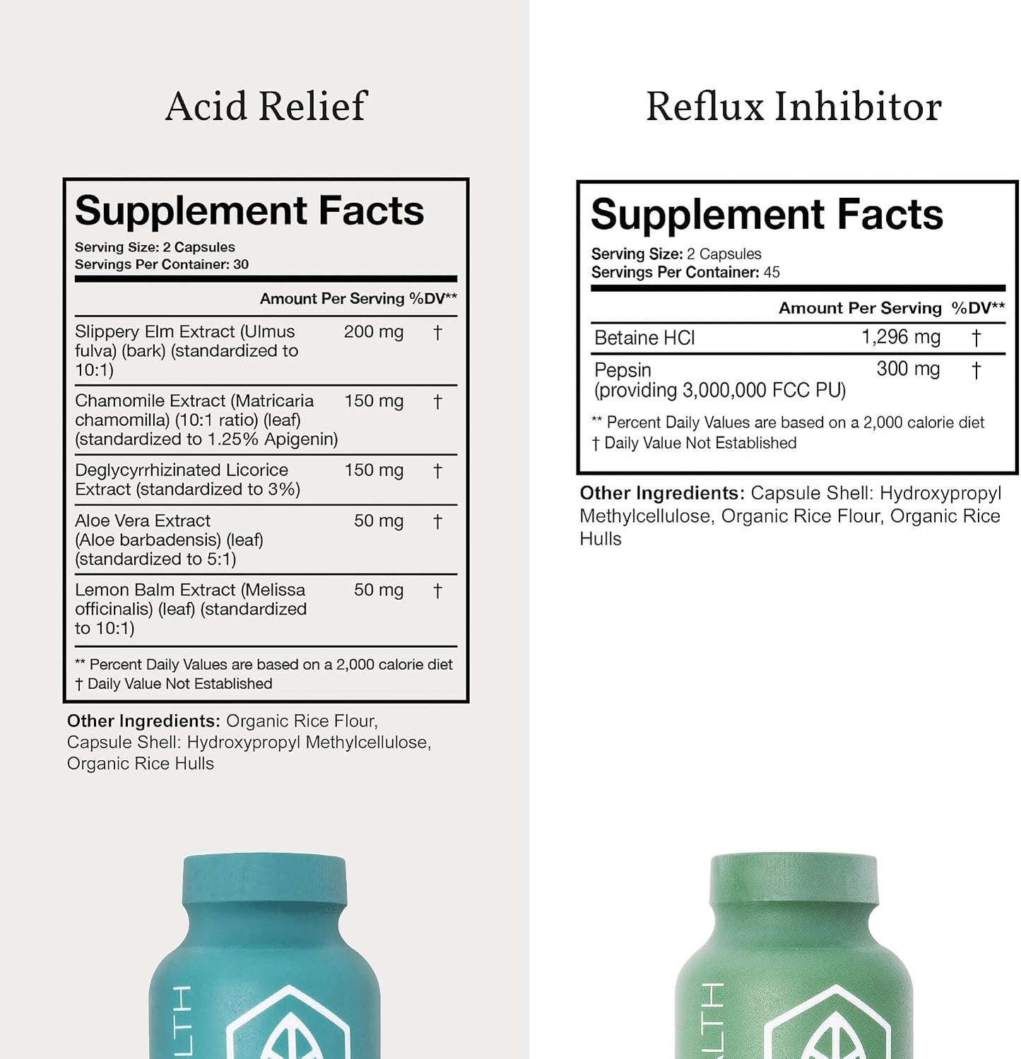Terra Health Essentials Acid Balance & Digestive Support Bundle - Plant Based Acid Relief Supplement with Slippery Elm, DGL Licorice - Reflux Inhibitor Digestive Support with Pepsin, Betaine HCL