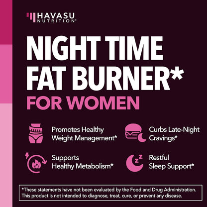 Night Time Fat Burner for Women, Belly Fat & Weight Loss Support, 60 Count | Appetite Suppressant and Overnight Metabolism Booster with Melatonin for Women, Vegan, Gluten Free, 60 Servings
