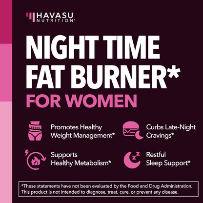Night Time Fat Burner for Women, Belly Fat & Weight Loss Support, 60 Count | Appetite Suppressant and Overnight Metabolism Booster with Melatonin for Women, Vegan, Gluten Free, 60 Servings