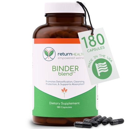 Binder Blend - Toxin Binder Supplement, Detox Capsules for a Healthy Gut - 180 Capsules - 90 Servings - 960mg Activated Charcoal & 480mg Organic Chlorella - Bloating Relief - Bentonite Clay