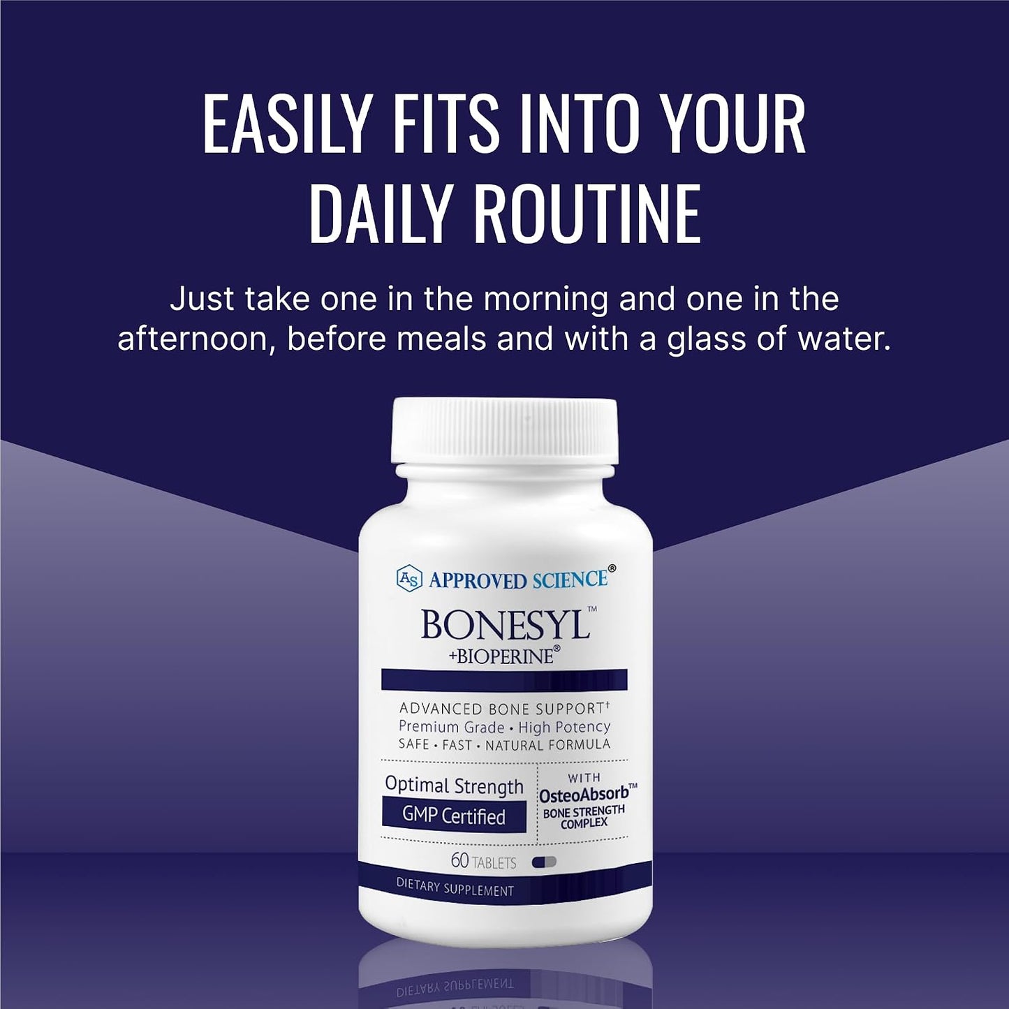 Approved Science Bonesyl - Strengthen Bones, Limit Bone Density Loss - Maintain Overall Bone Health - K2, BioPerine, and Magnesium - 60 Tablets - Vegan - Made in USA