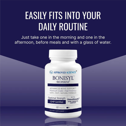 Approved Science Bonesyl - Strengthen Bones, Limit Bone Density Loss - Maintain Overall Bone Health - K2, BioPerine, and Magnesium - 60 Tablets - Vegan - Made in USA