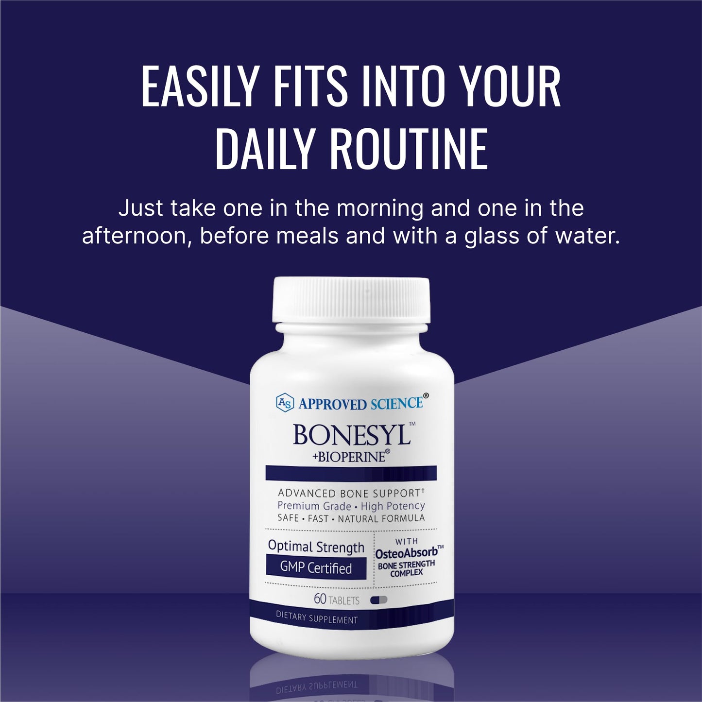 Approved Science Bonesyl - Strengthen Bones, Limit Bone Density Loss - Maintain Overall Bone Health - K2, BioPerine, and Magnesium - 60 Tablets - Vegan - Made in USA