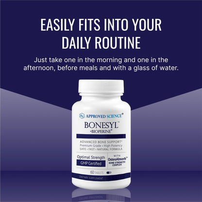 Approved Science Bonesyl - Strengthen Bones, Limit Bone Density Loss - Maintain Overall Bone Health - K2, BioPerine, and Magnesium - 60 Tablets - Vegan - Made in USA