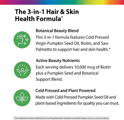 Rainbow Light Pumpkin Seed Oil with Saw Palmetto | 90 Softgels | Plus Biotin | Supports Hair & Skin Health | Cold Pressed, Virgin Herbal Supplement