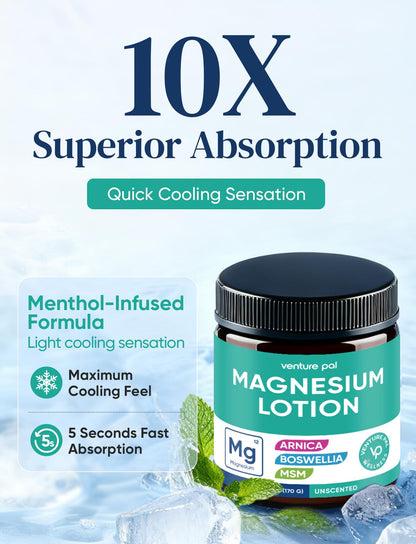 Magnesium Lotion with Arnica, MSM & Boswellia – Safe for Kids – 6 fl oz | Cooling Magnesium Cream – Lightweight Moisturizing Lotion for Legs & Feet