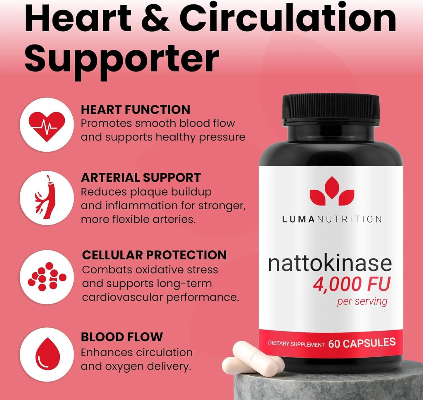 Luma Nutrition Nattokinase Supplement 4000 FU Per Serving - 60 Capsules