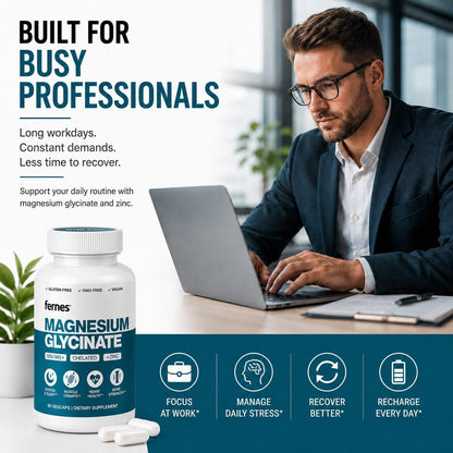 Magnesium Glycinate with Zinc - 275mg Elemental Magnesium + 8mg Zinc for Active Adults, Athletes & Anyone Under Stress Who Need Better Sleep, Muscle Recovery and Immune Support, 90 Capsules