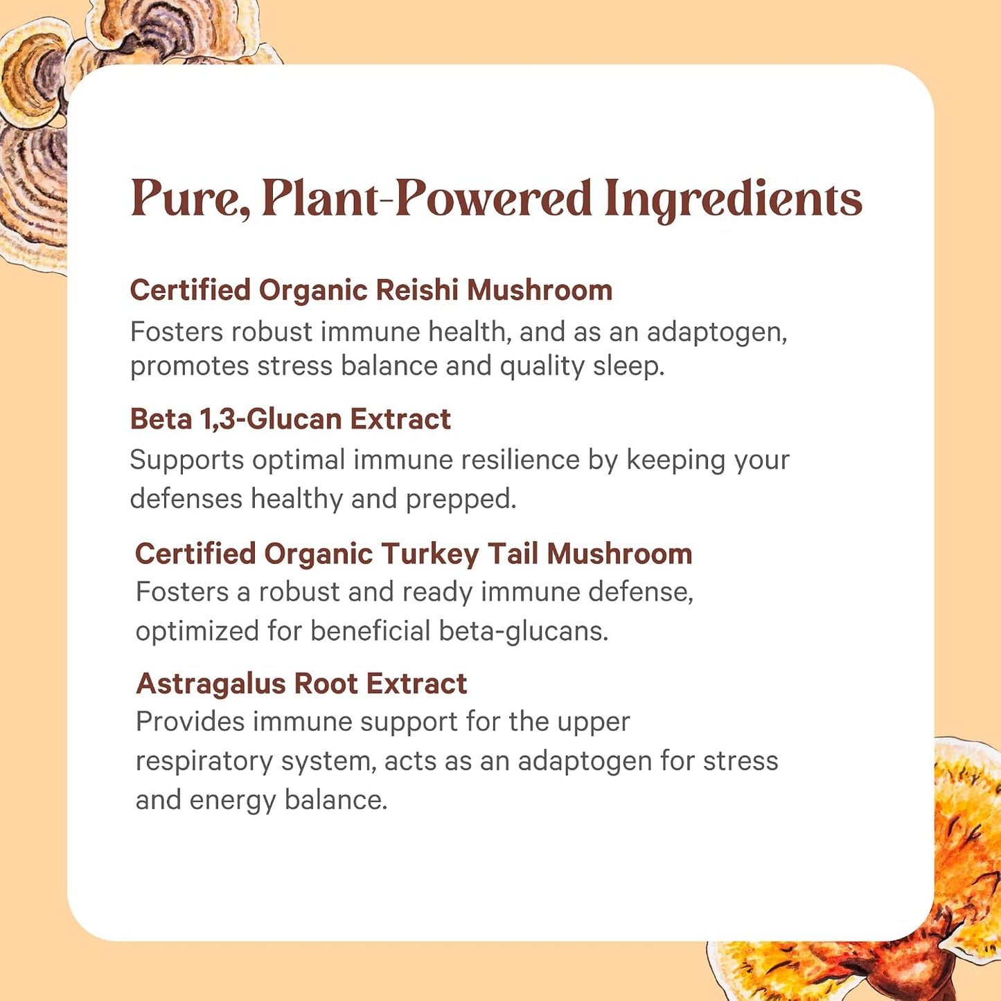 PURE SYNERGY Immune Health | Immune Support Mushroom Supplement | Astragalus and Beta-Glucan Extracts with Organic Functional Mushroom Extracts | for Year-Round Support (60 Capsules)