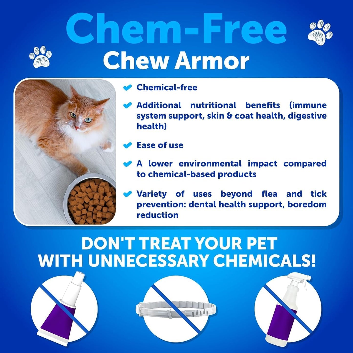 Flea Treatment for Cats - Natural Flea and Tick Prevention Supplement for Cats, Kittens - Chewable Daily Oral Pills with Vitamins - 135 Soft Chews - Dental Treats, Digestive Health, Immune Support