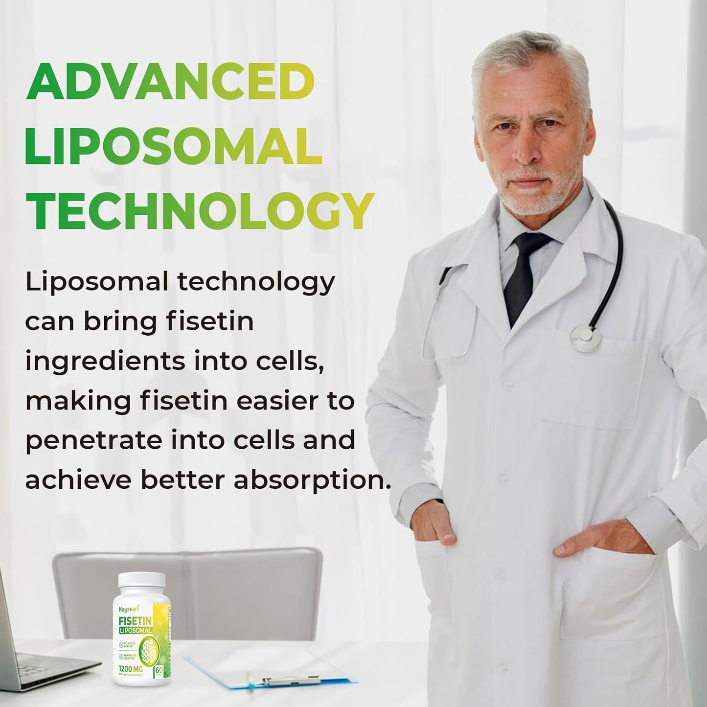 Fisetin 1200mg Liposomal Fisetin Supplements 98% Pure Fisetin Polyphenols Antioxidants Immunity Health Aging Cognitive Support Non-GMO 120 Capsules