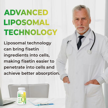 Fisetin 1200mg Liposomal Fisetin Supplements 98% Pure Fisetin Polyphenols Antioxidants Immunity Health Aging Cognitive Support Non-GMO 120 Capsules