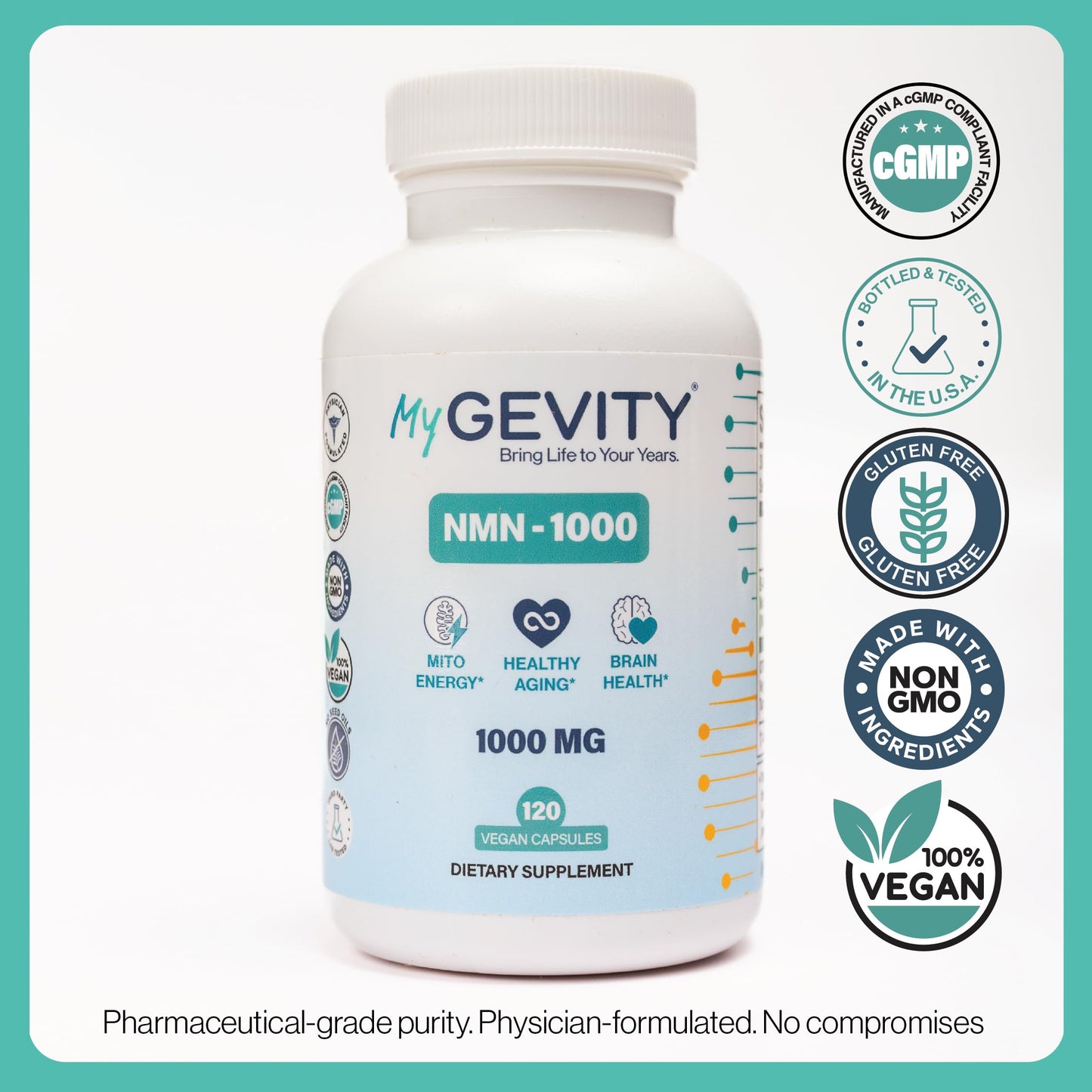 NMN 1000mg – 99%+ Pure, Stabilized & Third-Party Tested Nicotinamide Mononucleotide – NAD+ Booster for Energy & Healthy Aging – No Magnesium Stearate, Vegan, GMP Made in USA – 120 Capsules