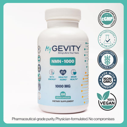 NMN 1000mg – 99%+ Pure, Stabilized & Third-Party Tested Nicotinamide Mononucleotide – NAD+ Booster for Energy & Healthy Aging – No Magnesium Stearate, Vegan, GMP Made in USA – 120 Capsules