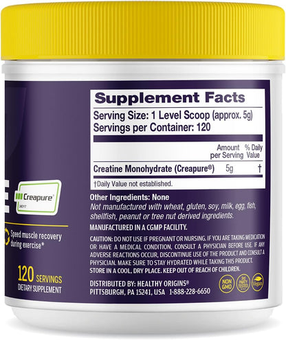 Healthy Origins Creatine Monohydrate Creapure Powder, 600g