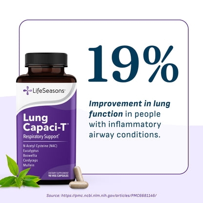 Lung Capaci-T - Respiratory Support Supplement - CoQ10, N-Acetyl Cysteine, Boswellia, Eucalyptus, Mullein, Green Tea, Nettle & Peppermint - Increases Oxygen Capacity & Reduces Mucus - 90 Capsules