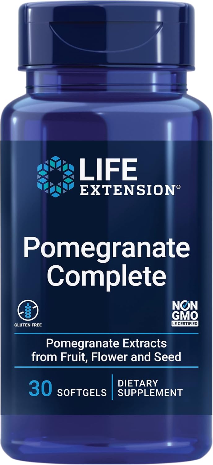 Life Extension Pomegranate Complete, Fruit Extract, Flower, Seed Oil Extract, Cardiovascular Health, antioxidant Support, superfood Supplement, Gluten Free, Non-GMO, 30 softgels | Fruit, Flower & Seed Oil Extract Superfood Supplement for Cardiovascular He