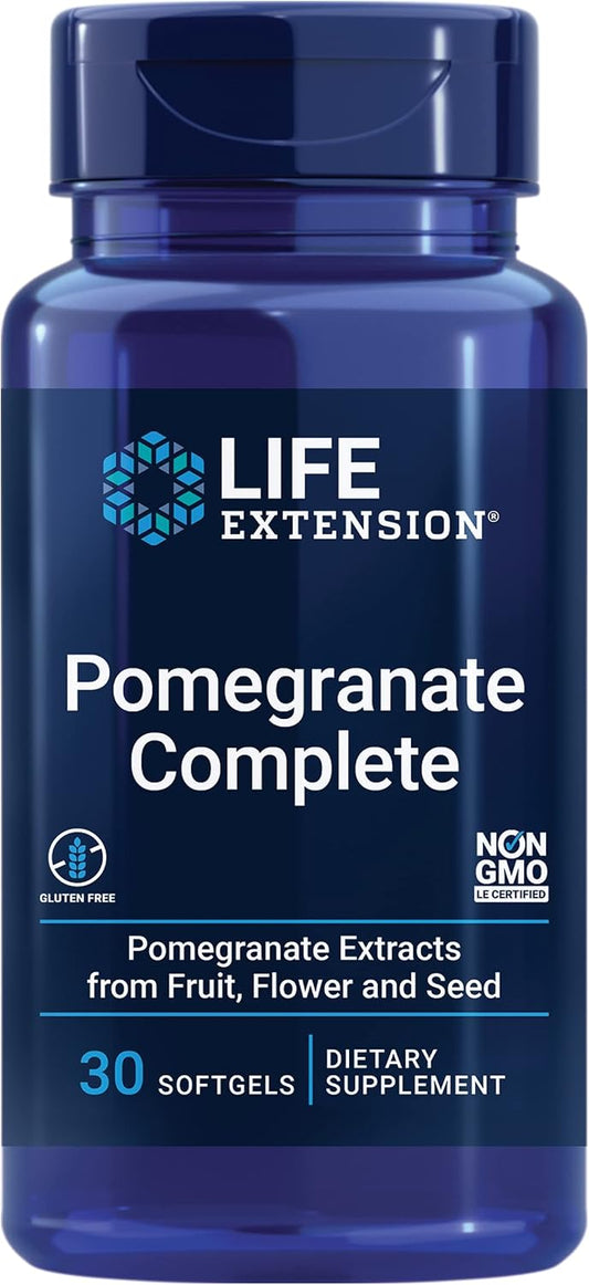Life Extension Pomegranate Complete, Fruit Extract, Flower, Seed Oil Extract, Cardiovascular Health, antioxidant Support, superfood Supplement, Gluten Free, Non-GMO, 30 softgels | Fruit, Flower & Seed Oil Extract Superfood Supplement for Cardiovascular He
