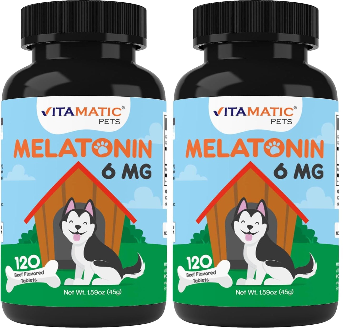 Vitamatic Pets Melatonin 6 mg Chewable Tablets for Dogs, 120 Count | Sleep Health Support*, Beef Flavored Tablet, Non-GMO, Gluten Free, Made in USA