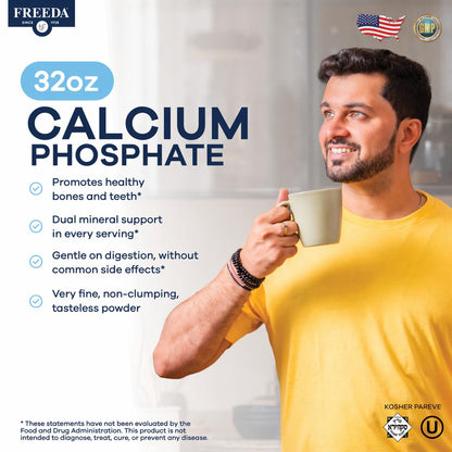 Freeda Calcium Phosphate Powder Mineral Supplement - 16 oz | Kosher Calcium and Phosphorus Powder Supplement to Support Bone Strength & Joint Health for Men, Women, Dogs, and Cats
