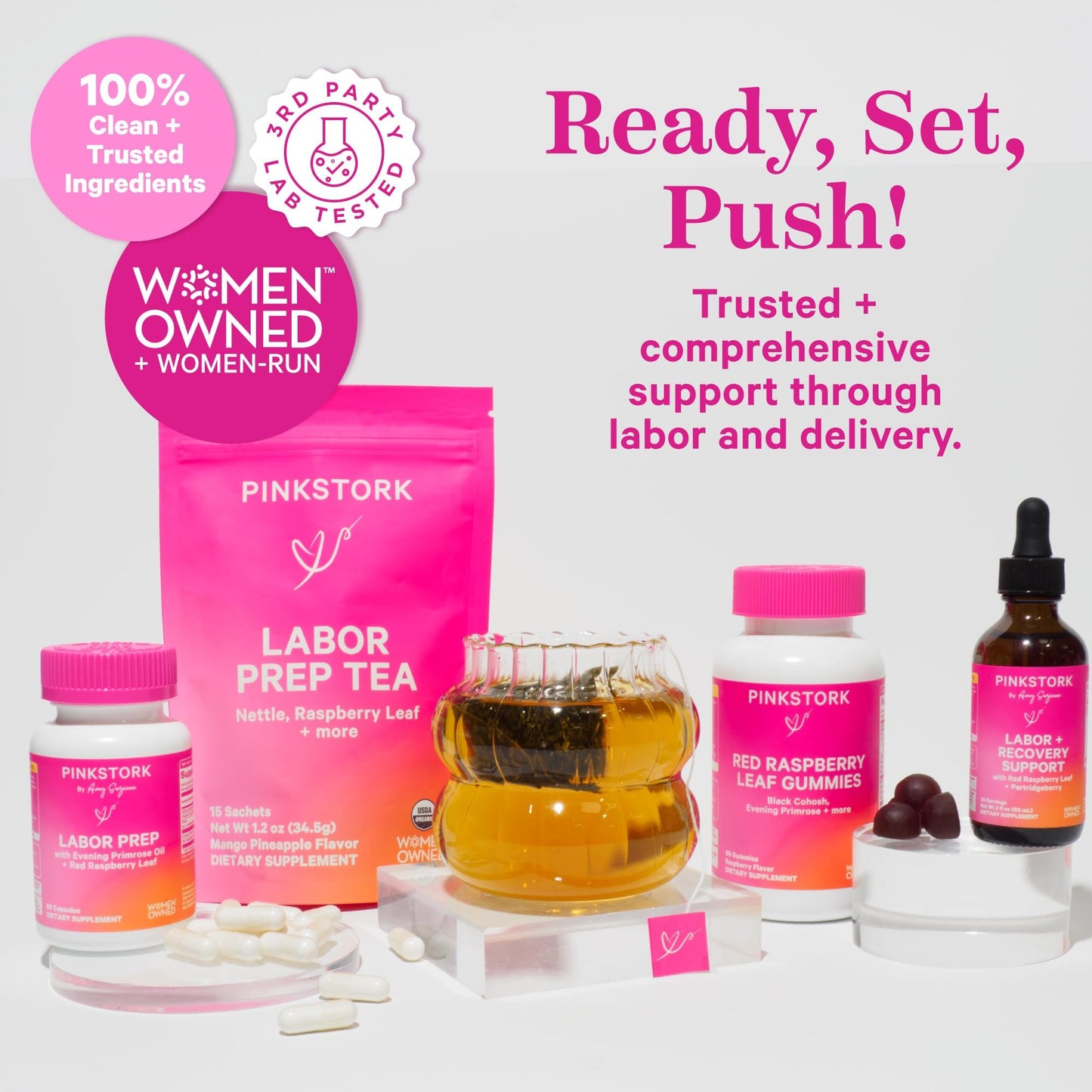 Pink Stork Organic Labor Prep Tea, Sweet Floral Flavor, 30 Cups | Red Raspberry Leadf, Chamomile + Rosehip, Caffeine-Free, Third Trimester Pregnancy, 15 Sachets