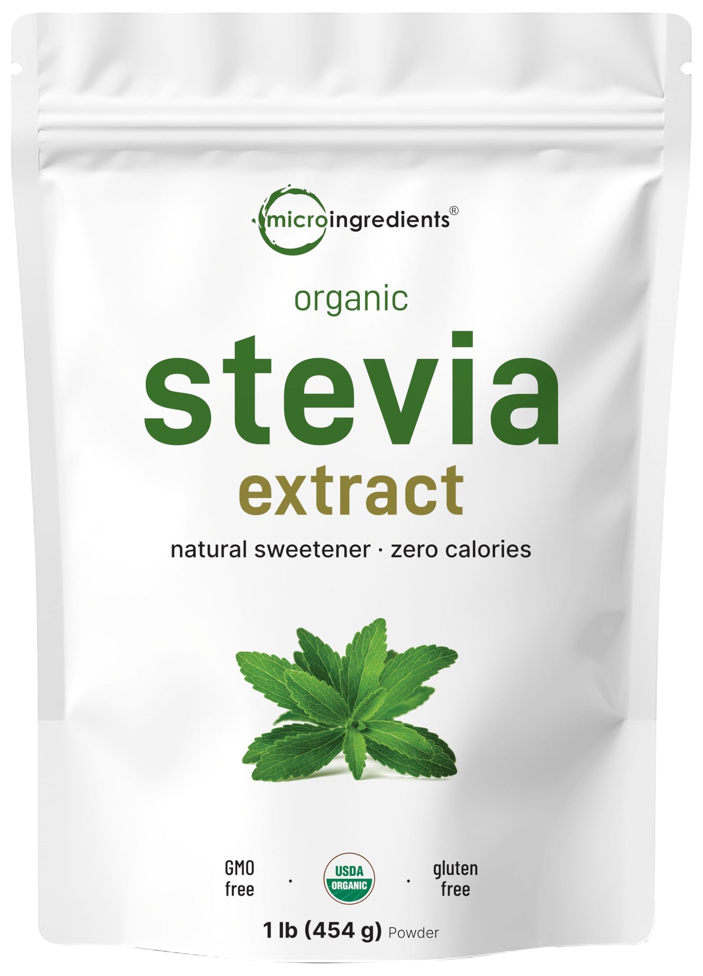 Micro Ingredients Pure Organic Stevia Powder, 8 Ounces, 1418 Serving, Highest Grade Green Leaf Extract Reb-A, Reduced Bitter Aftertaste, 0 Calorie, Natural Sweetener, Sugar Alternative, Keto Friendly