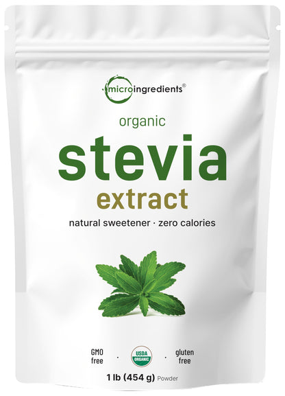 Micro Ingredients Pure Organic Stevia Powder, 8 Ounces, 1418 Serving, Highest Grade Green Leaf Extract Reb-A, Reduced Bitter Aftertaste, 0 Calorie, Natural Sweetener, Sugar Alternative, Keto Friendly