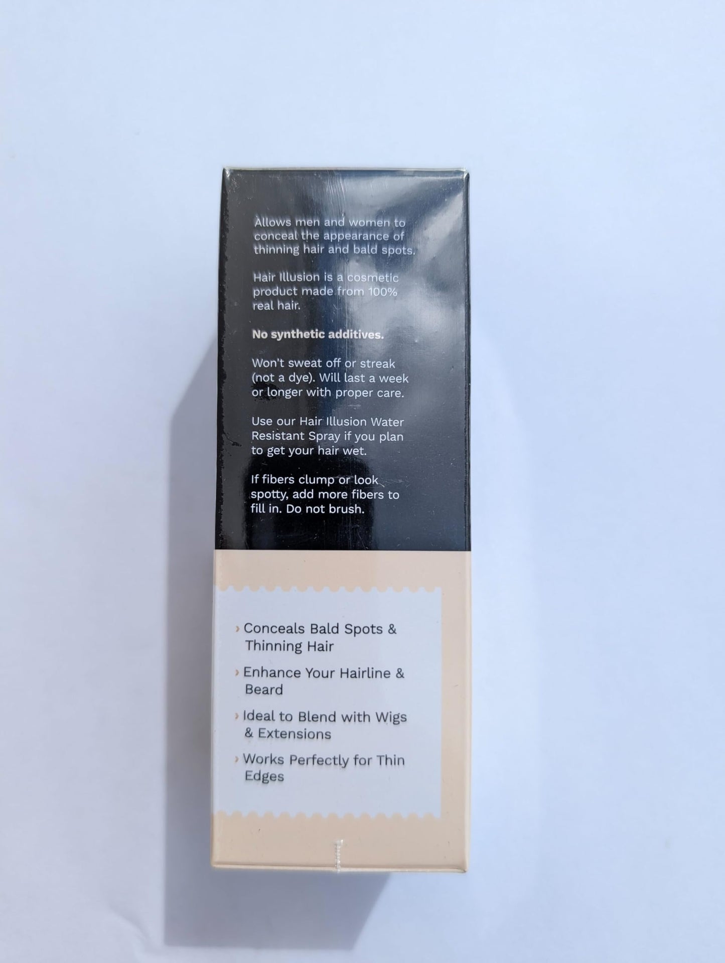 Hair Illusion Black Real Hair Fibers for Thinning Hair - 100% Natural Texture, Non Synthetic Hair Fibers - Bald Spot Cover Up for Women & Men - 38 Gram