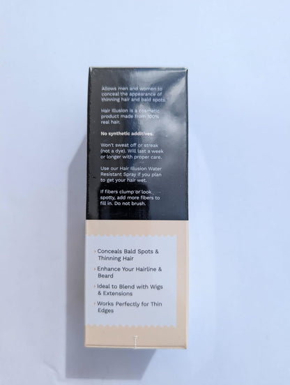 Hair Illusion Black Real Hair Fibers for Thinning Hair - 100% Natural Texture, Non Synthetic Hair Fibers - Bald Spot Cover Up for Women & Men - 38 Gram