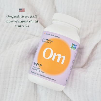 OM MUSHROOM SUPERFOOD Sleep Mushroom Capsules Superfood Supplement, 90 Count, 30 Days, Reishi, GABA, L-Theanine, Melatonin for Rest & Sleep Quality Superfood Supplement