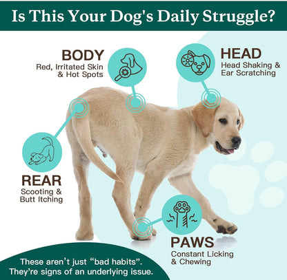 NATURE TARGET Dog Allergy Chews, Skin & Gut, Real Chicken, Freeze-Dried | Probiotics & Colostrum, Omega 3, Soothes Hot Spots, Stops Paw Licking, Digestive Health, Daily Immune Support, 120 Chews