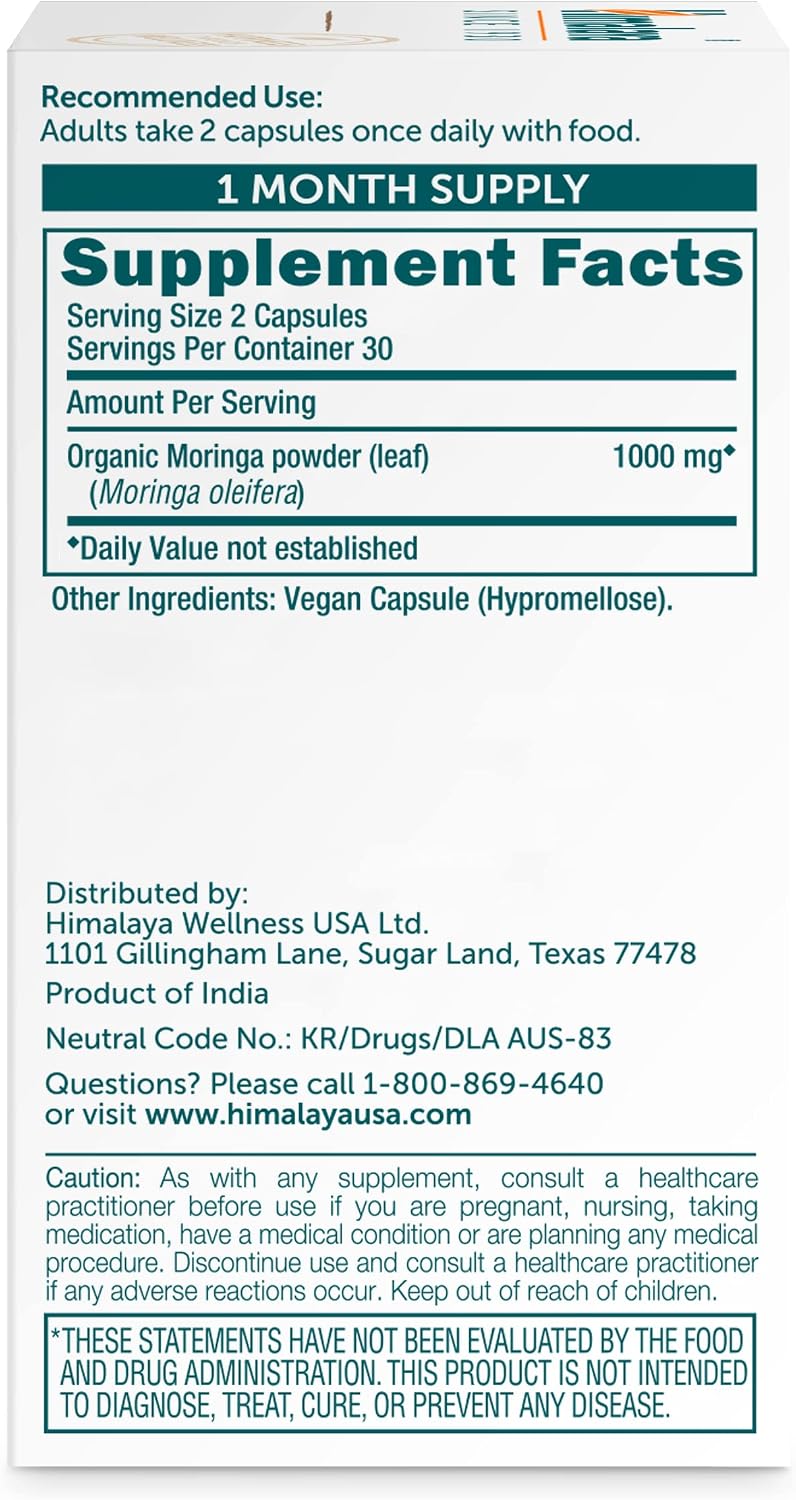 Himalaya Organic Moringa capsules - Moringa Supplement, Herbal Superfood Antioxidants Supplement Supporting Wellness, Vitality, and Oxidative Stress - Vegan, Non-GMO, Gluten Free, 1000 mg, 60 Capsules