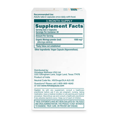 Himalaya Organic Moringa capsules - Moringa Supplement, Herbal Superfood Antioxidants Supplement Supporting Wellness, Vitality, and Oxidative Stress - Vegan, Non-GMO, Gluten Free, 1000 mg, 60 Capsules